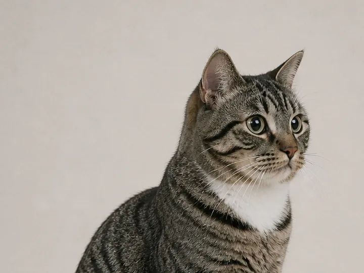 同一只狸花猫的侧面照片